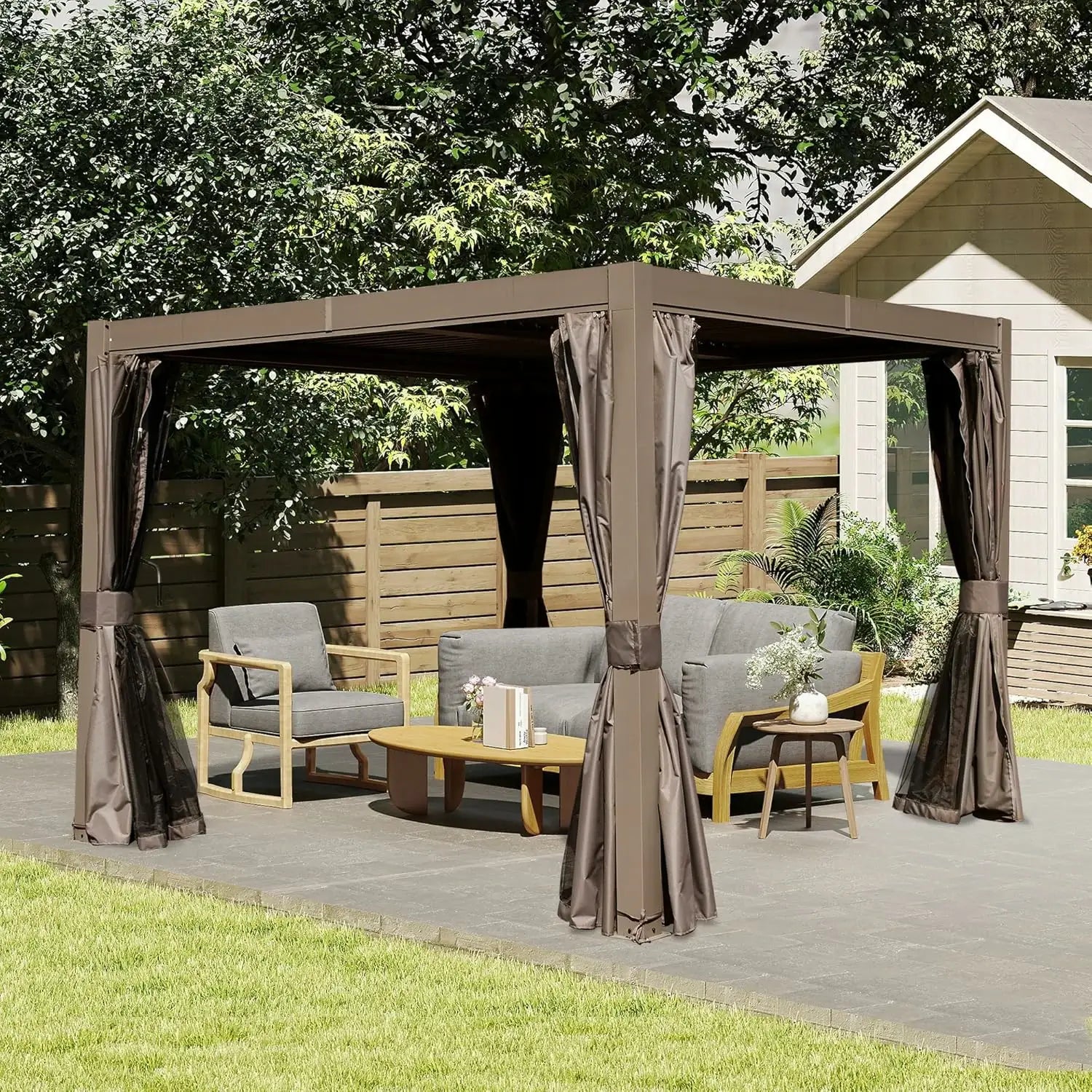 Domi Outdoor Living louvered pergola brown#size_10' x 10'