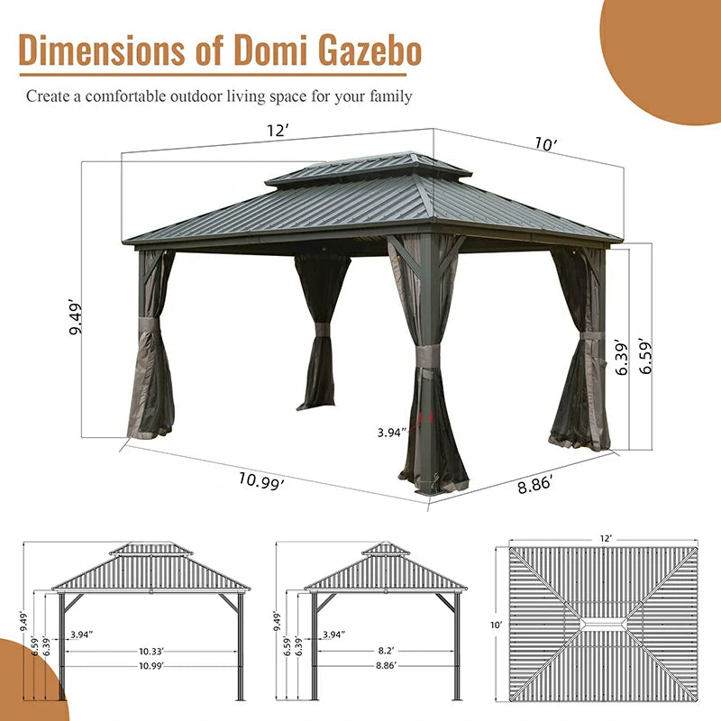 Domi Outdoor Living Hardtop Gazebo#size_10'x12'