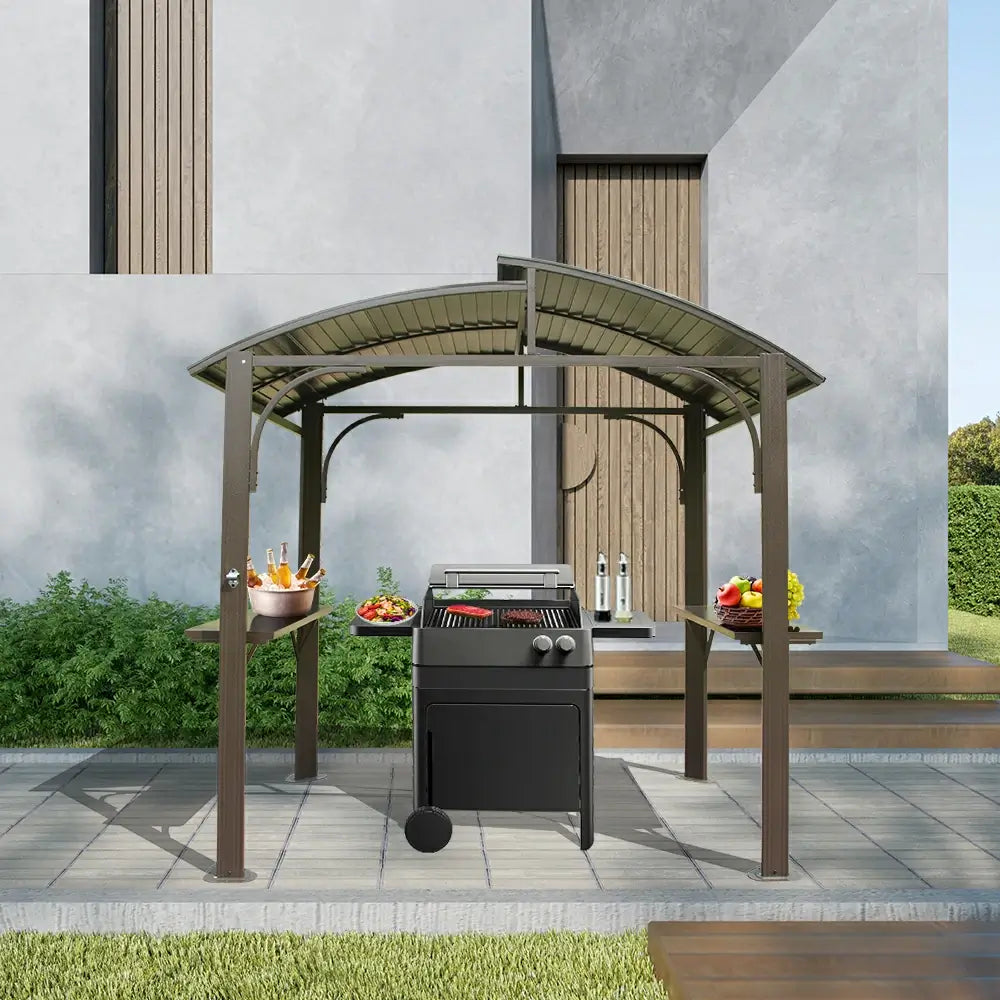 Domi Outdoor Living Grill Gazebo Arc Roof#color_Brown