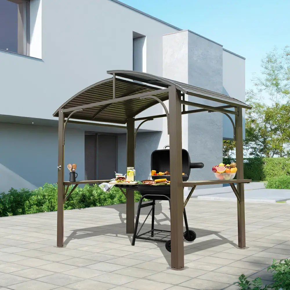 Domi Outdoor Living Grill Gazebo Arc Roof#color_Brown