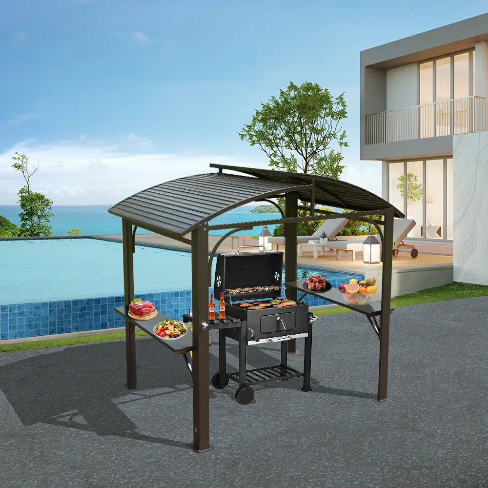 Domi Outdoor Living Grill Gazebo Arc Roof#color_Brown