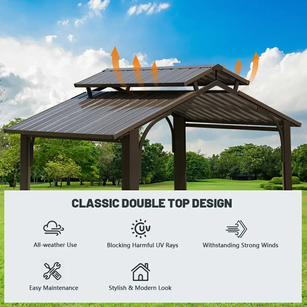 Domi Outdoor Living Outdoor Grill Gazebo Gable Roof#color_Brown