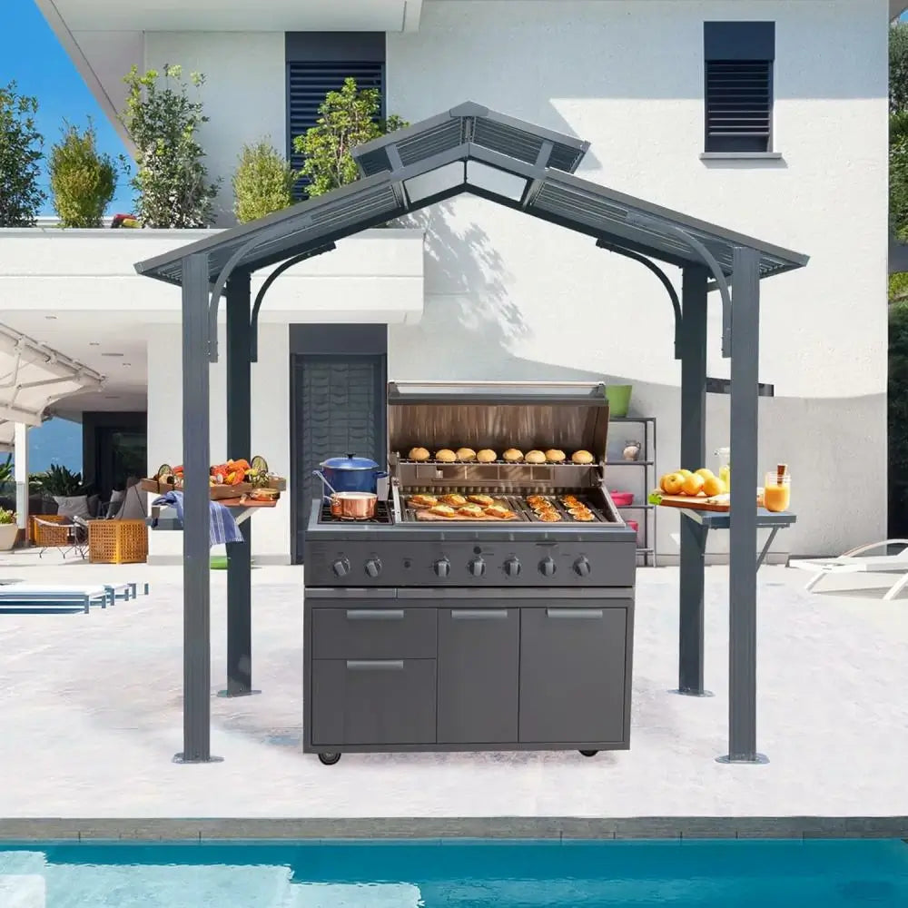 Domi Outdoor Living Outdoor Grill Gazebo Gable Roof#color_Gray