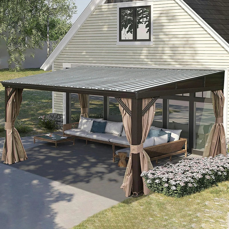 Domi Wall-Mounted Gazebo with Drainage Gutters Lean to Gazebo