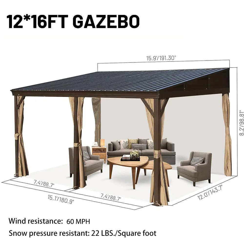 Wall-Mounted Gazebo with Drainage Gutters#size_12' x 16'