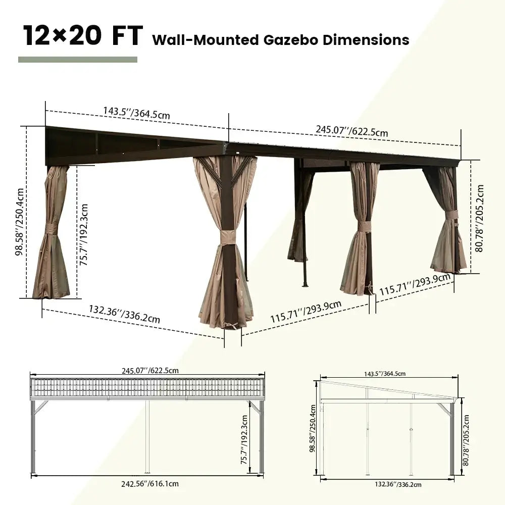 Wall-Mounted Gazebo with Drainage Gutters#size_12' × 20'