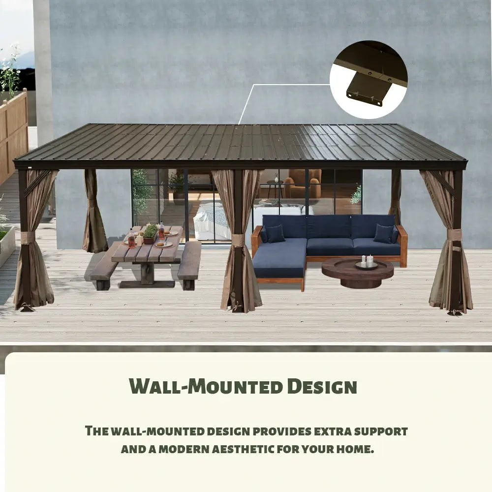 Wall-Mounted Gazebo with Drainage Gutters#size_12' × 20'