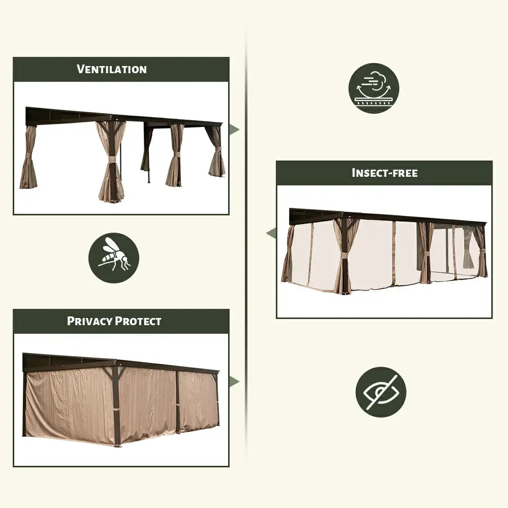 Wall-Mounted Gazebo with Drainage Gutters#size_12' × 20'