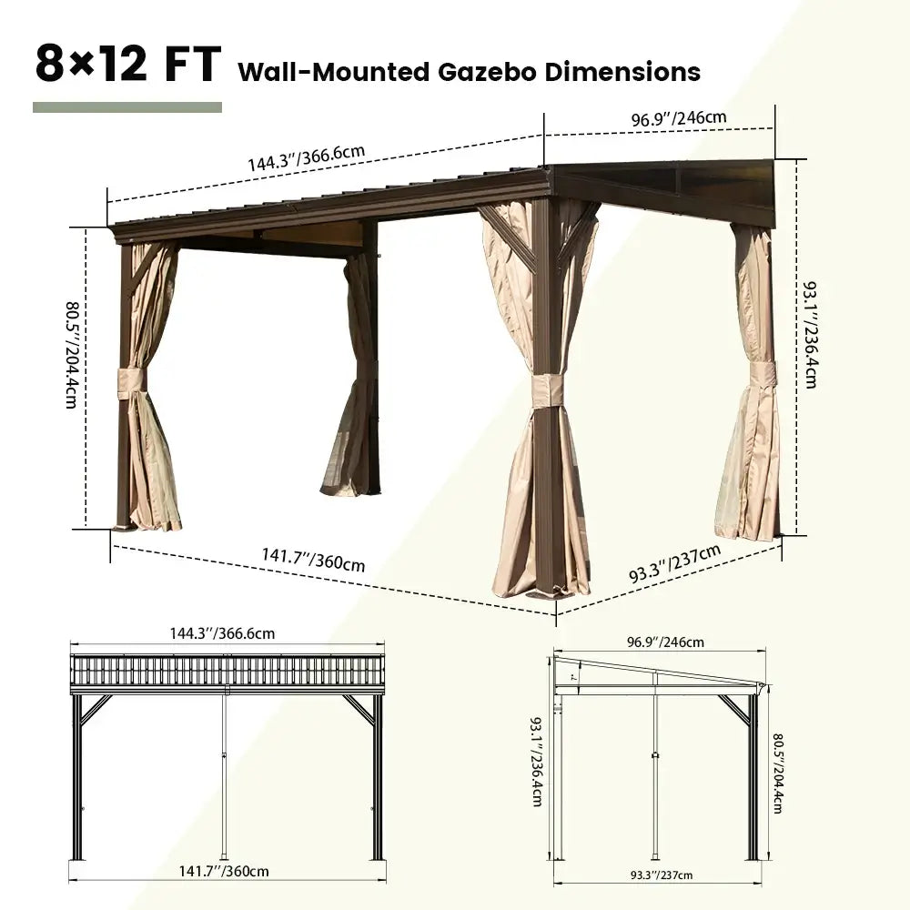 Wall-Mounted Gazebo with Drainage Gutters#size_8' × 12'