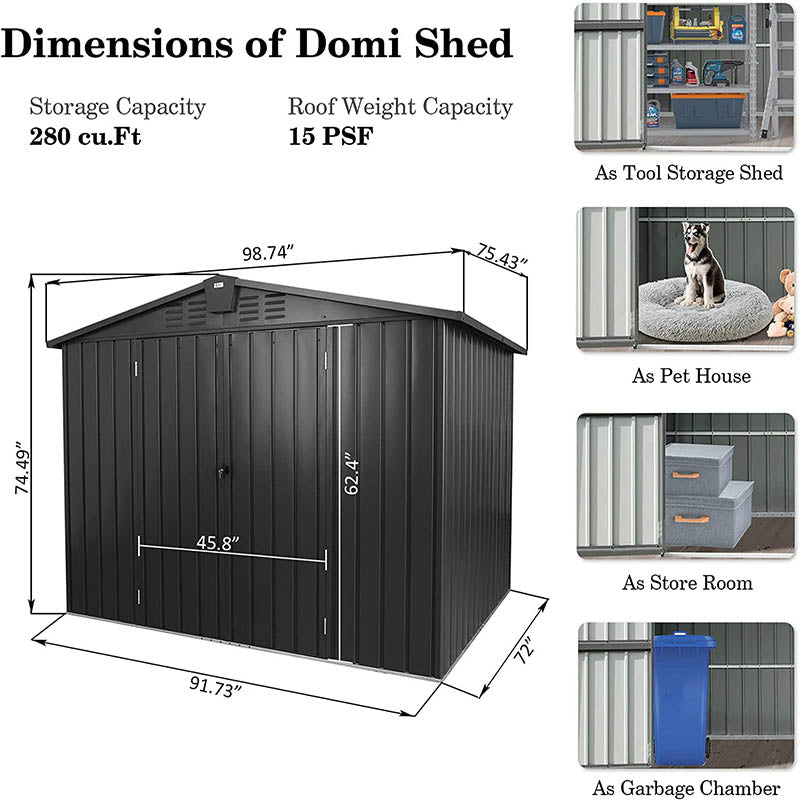 Domi Outdoor Living Outdoor Storage Shed Gable Roof#size_7.6'x6'