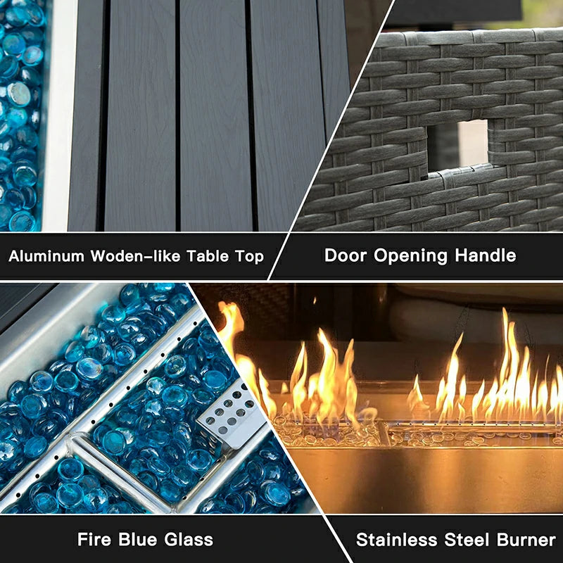 Domi Outdoor Living Patio Propane Fire Pit Rectangular Table#material_aluminum