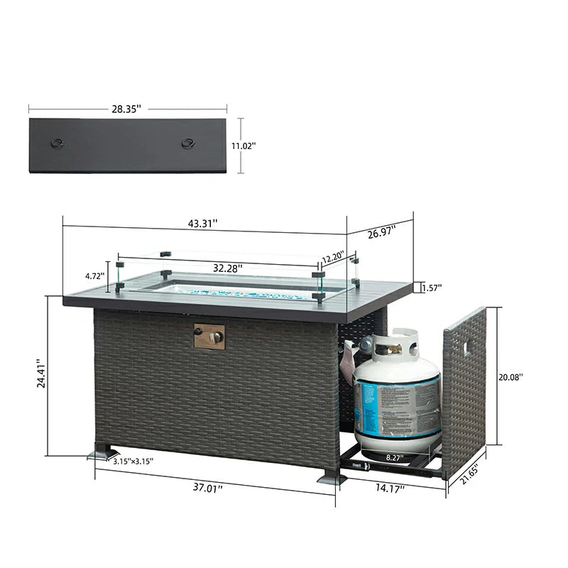 Domi Outdoor Living Patio Propane Fire Pit Rectangular Table#material_aluminum