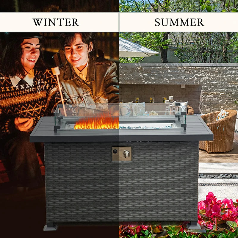 Domi Outdoor Living Patio Propane Fire Pit Rectangular Table#material_aluminum