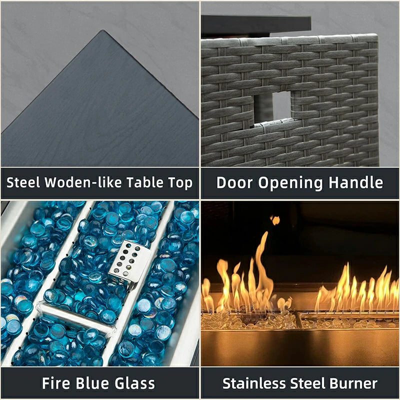 Domi Outdoor Living Patio Propane Fire Pit Rectangular Table#material_steel