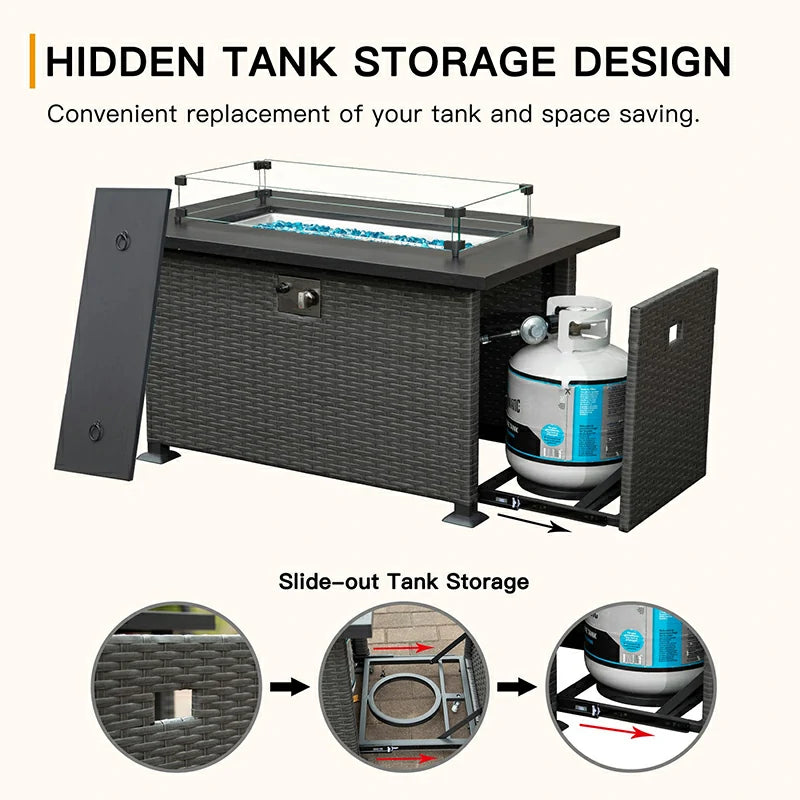 Domi Outdoor Living Patio Propane Fire Pit Rectangular Table#material_steel