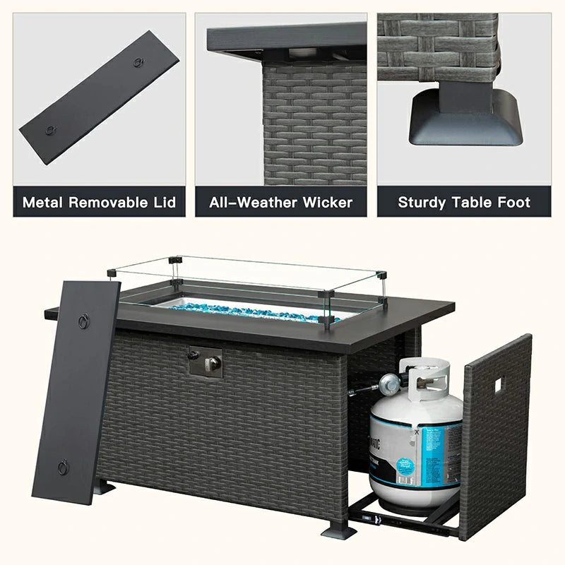 Domi Outdoor Living Patio Propane Fire Pit Rectangular Table#material_steel