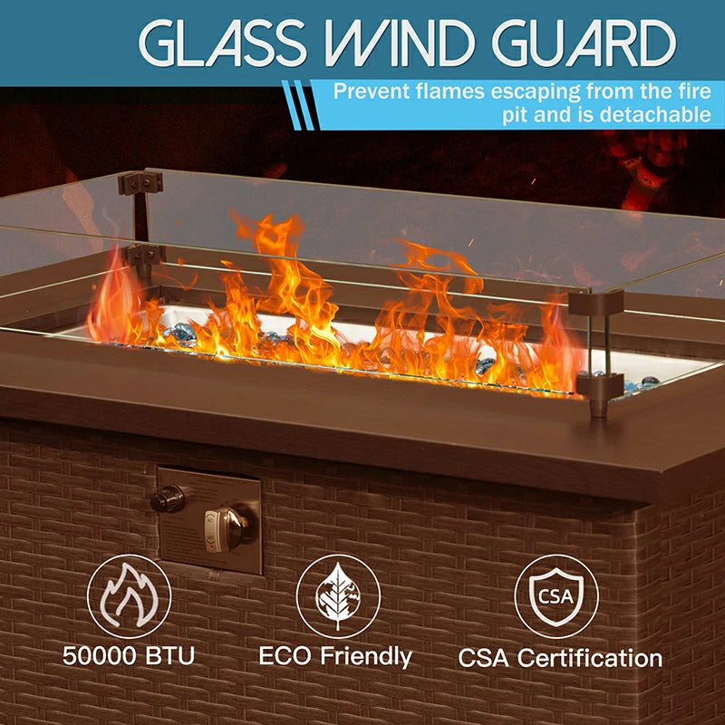 Domi Outdoor Living Patio Propane Fire Pit Rectangular Table#material_steel