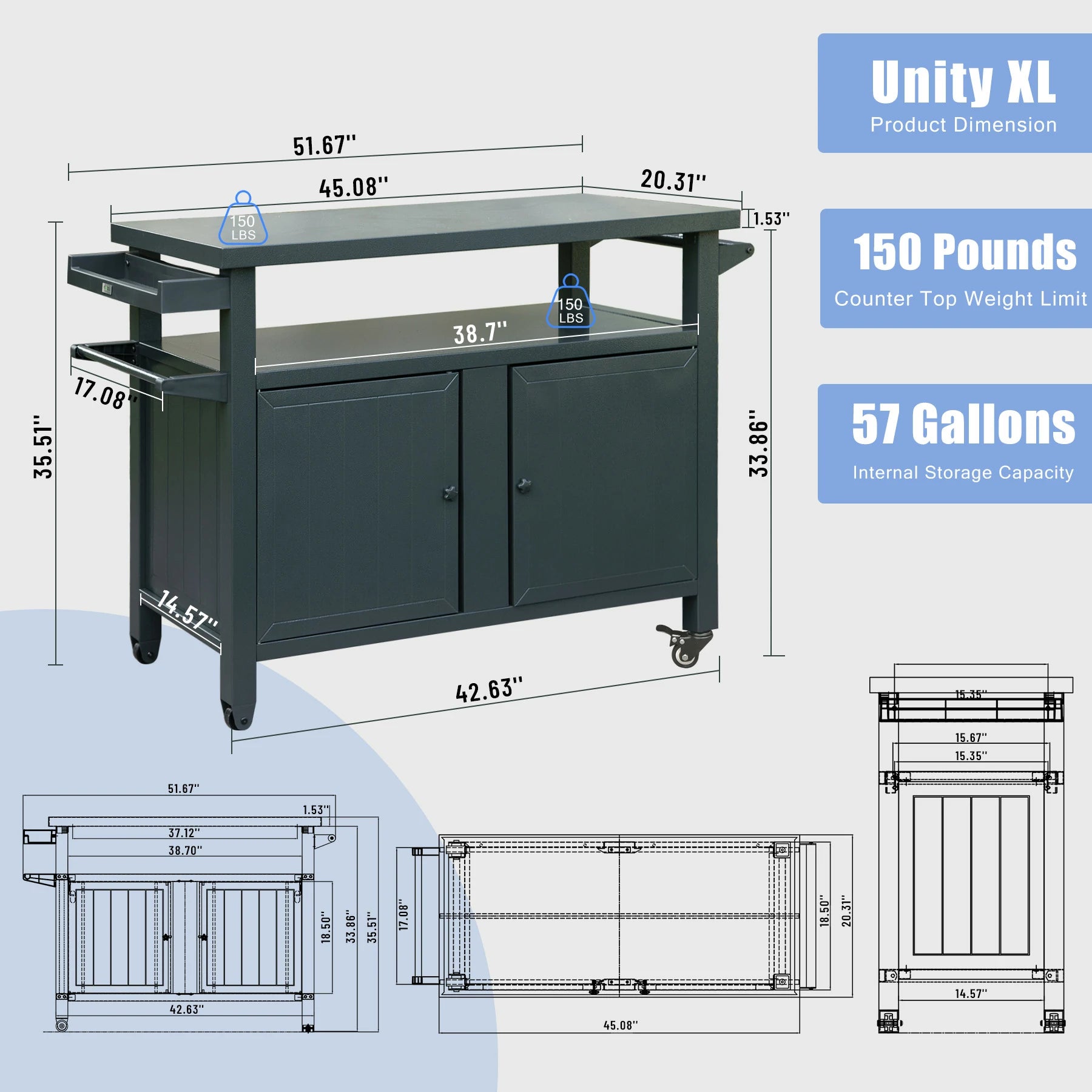 Domi Outdoor Living Grill Cart#color_gray