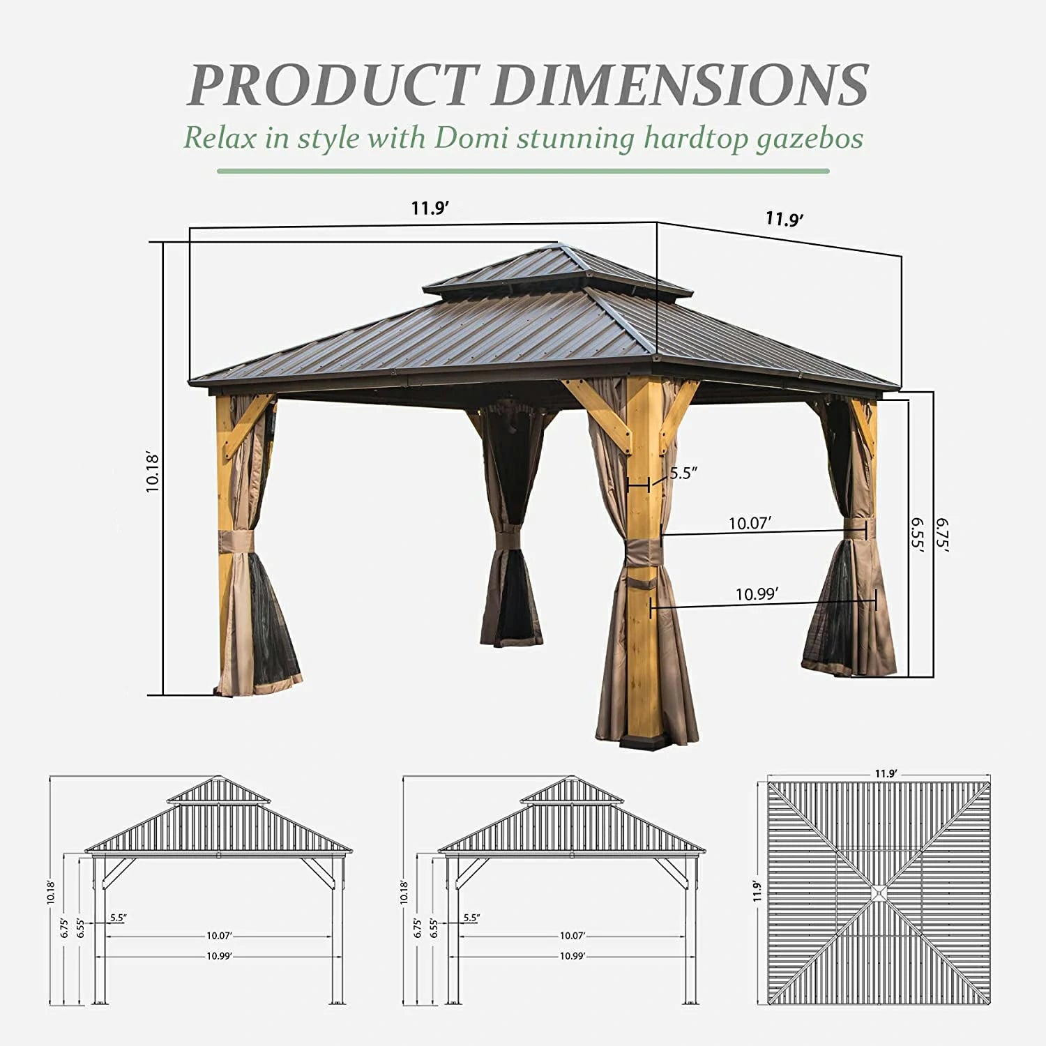 Domi Outdoor Living wood gazebo#size_12' x 12'