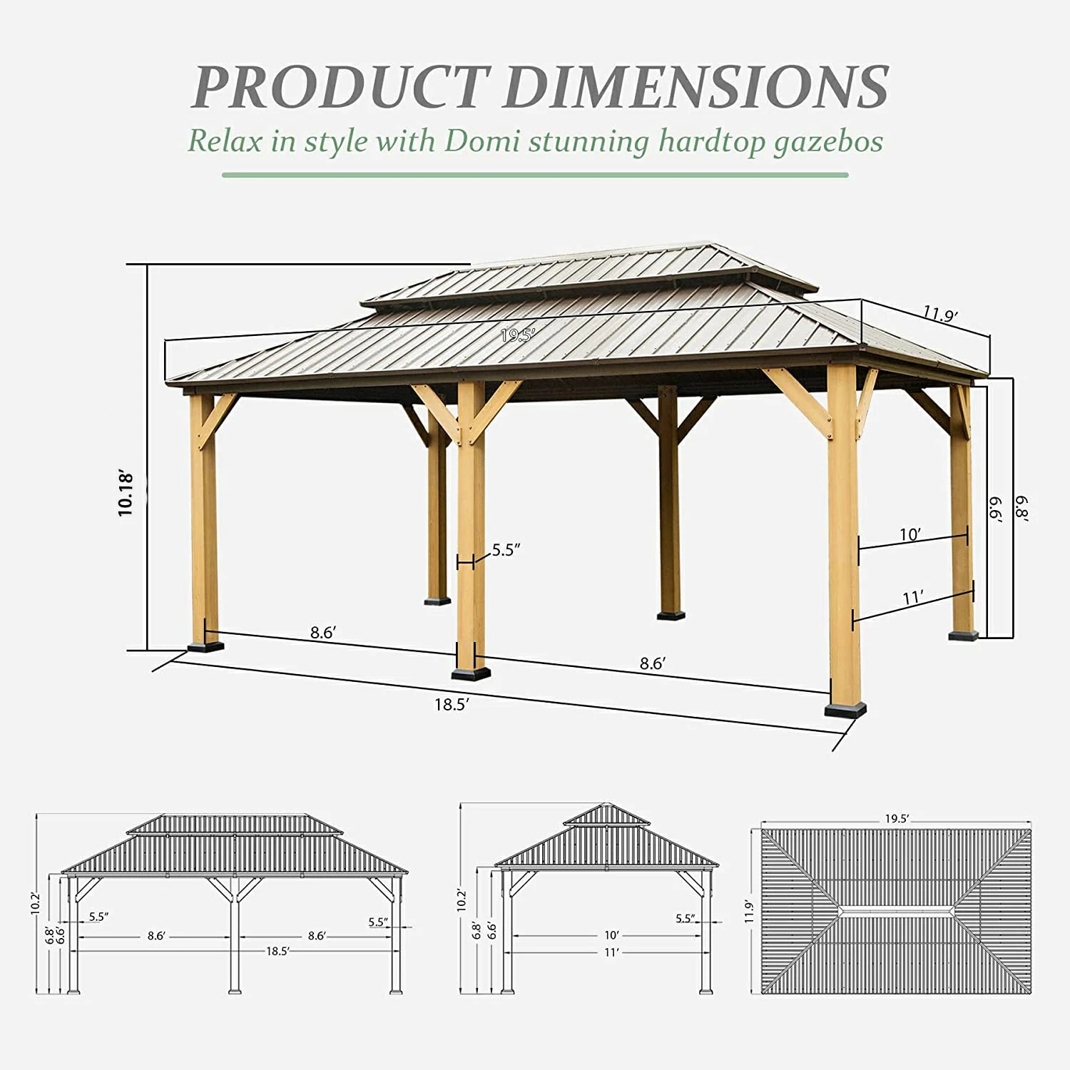 Domi Outdoor Living wood gazebo#size_12'x20'