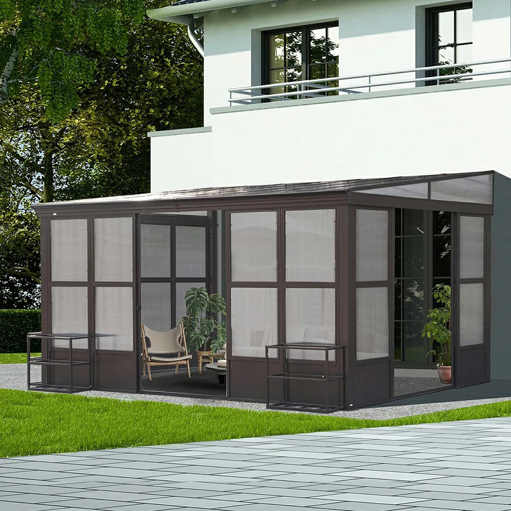 Domi Wall-Mounted Gazebo with Drainage Gutters | Lean to Gazebo with ...