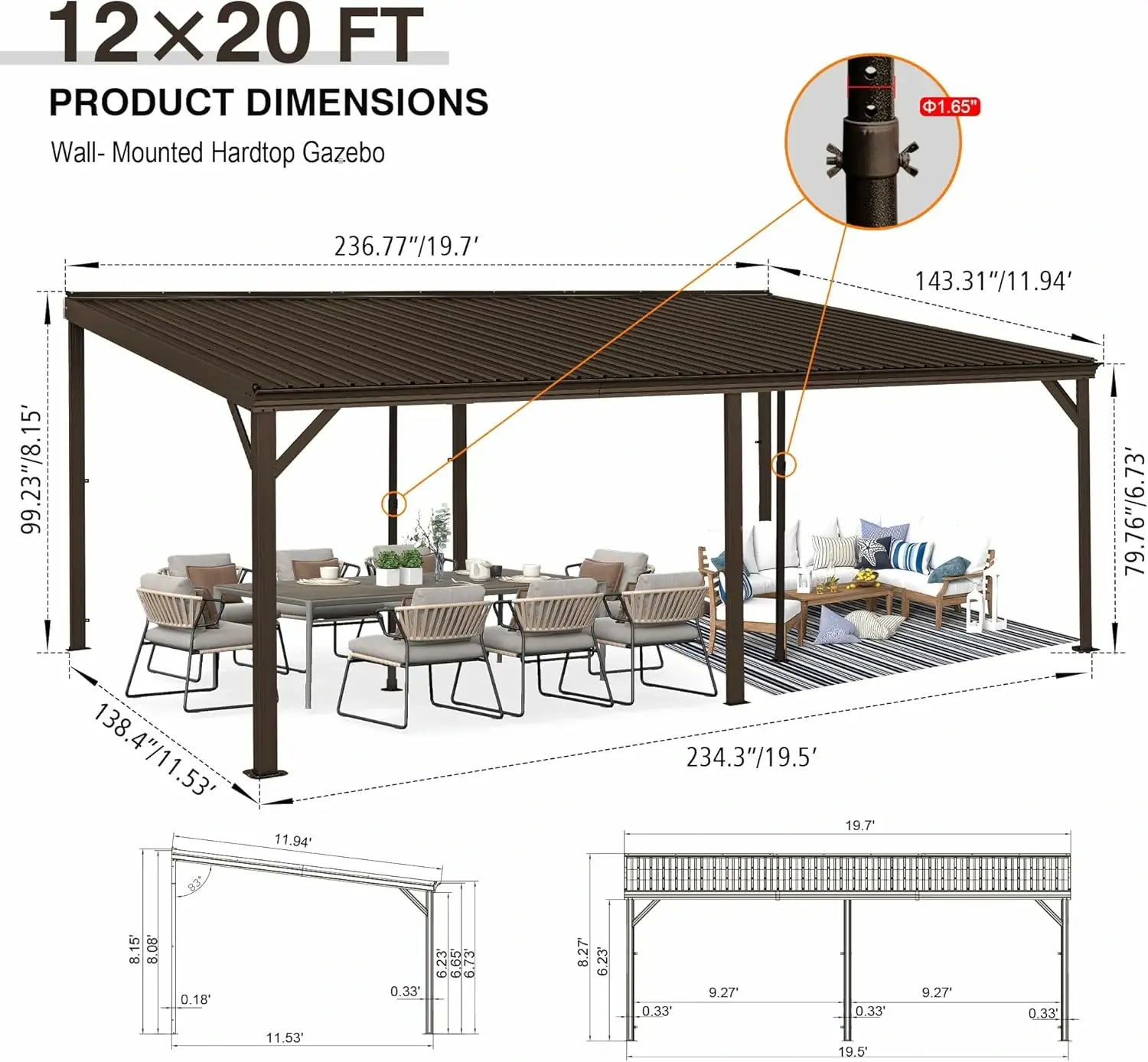 Domi wall mounted gazebo#size_10'x20'