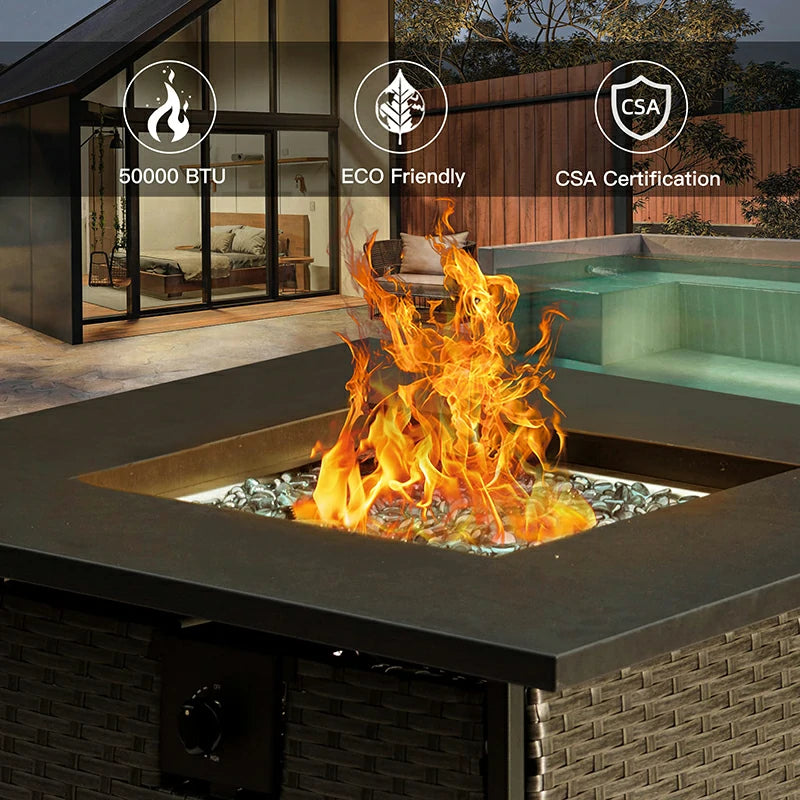 Domi Propane Fire Pits Square Table 50,000 BTU Outdoor Gas Fire Pit