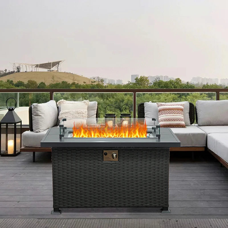 Domi Outdoor Living Patio Propane Fire Pit Rectangular Table#material_aluminum