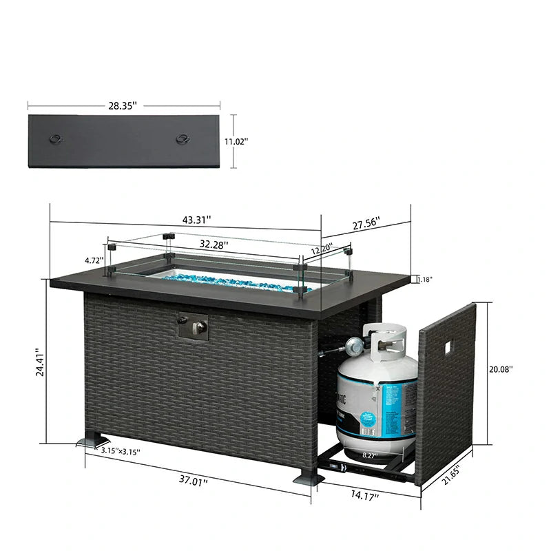 Domi Outdoor Living Patio Propane Fire Pit Rectangular Table#material_steel